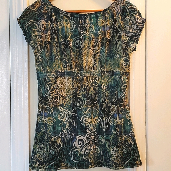 Axcess Green Print Blouse Sz Small - Picture 7 of 7